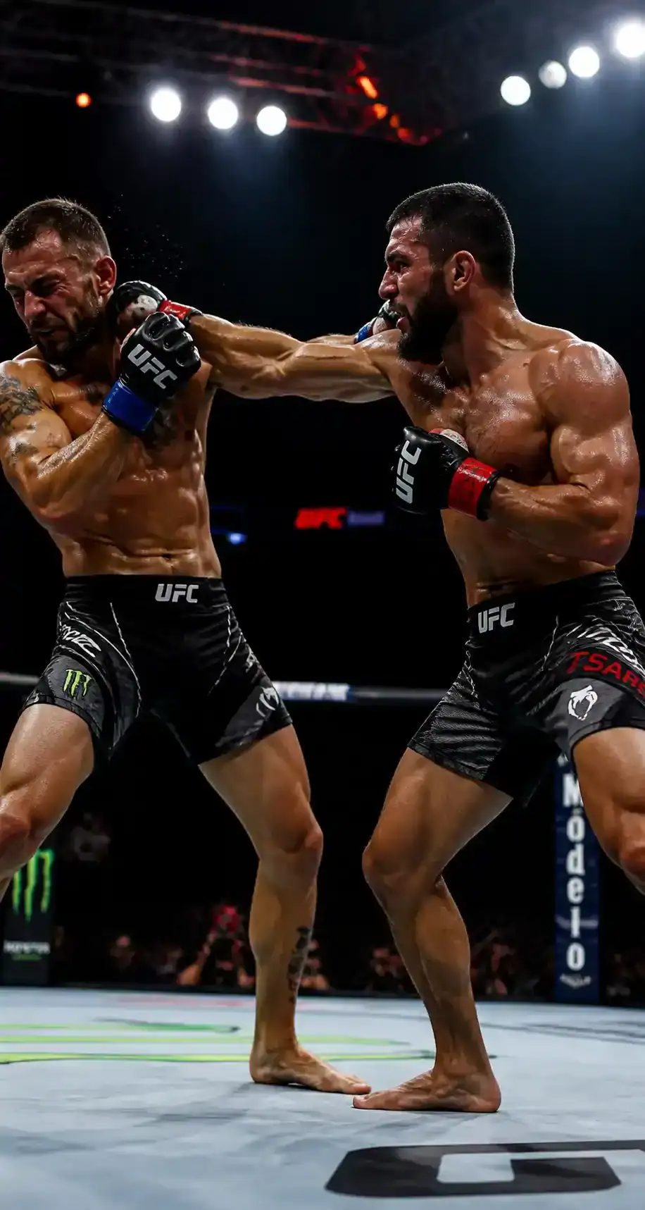 Deux combattants de MMA au sparring dans un octogone