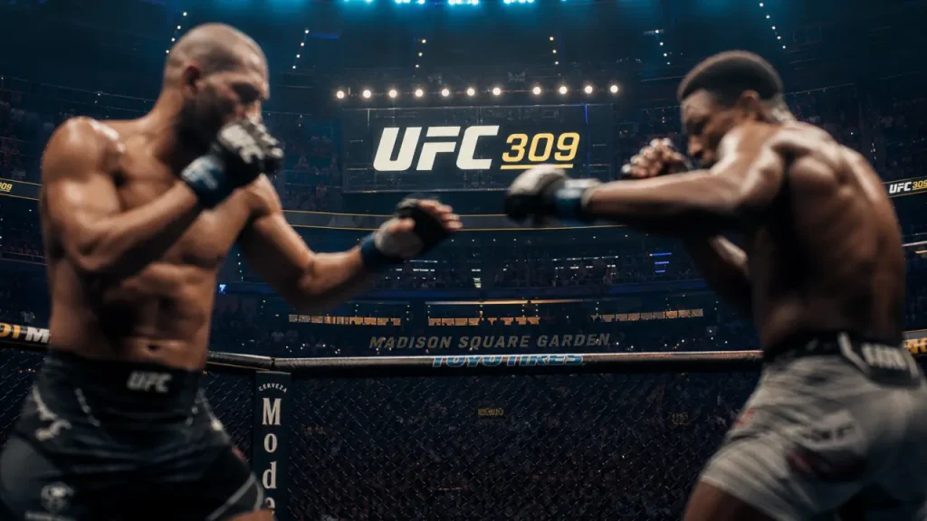 Carte UFC 309 : Jones vs Miocic devant la cage UFC