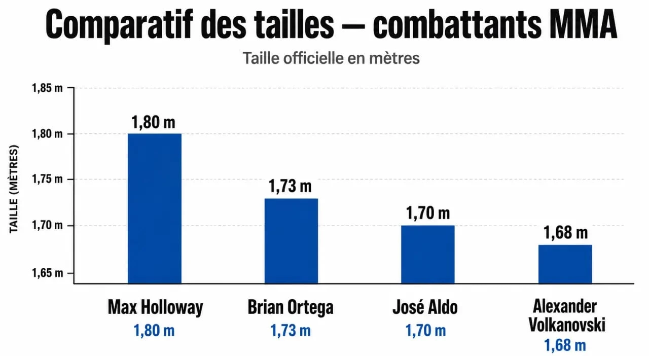 Comparaison visuelle de la taille de Max Holloway par rapport aux autres combattants poids plumes de l'UFC