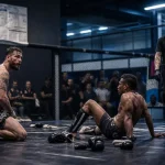 Combat libre MMA vs free-fight en salle, combattants et arbitre