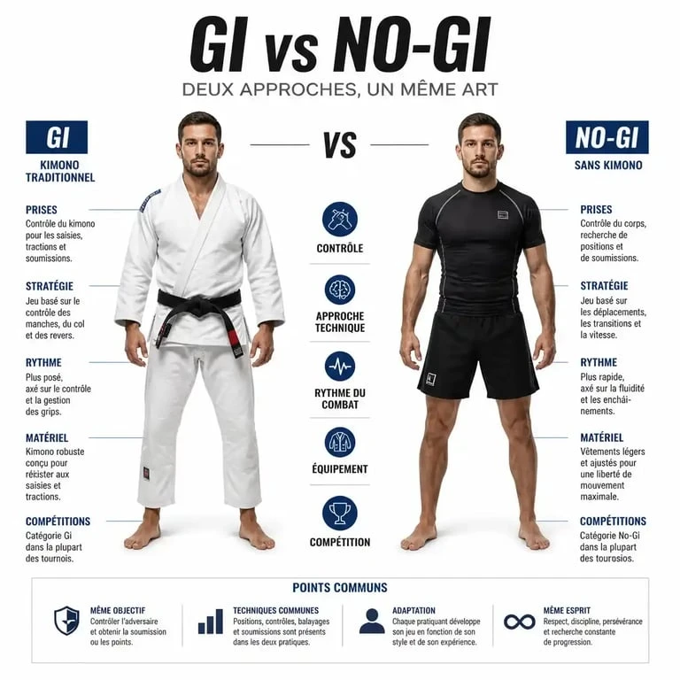 Différence entre tenue Gi et No-Gi en jiu-jitsu brésilien
