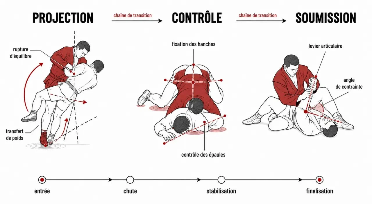 Techniques de sambo martial art : projection, contrôle et soumission