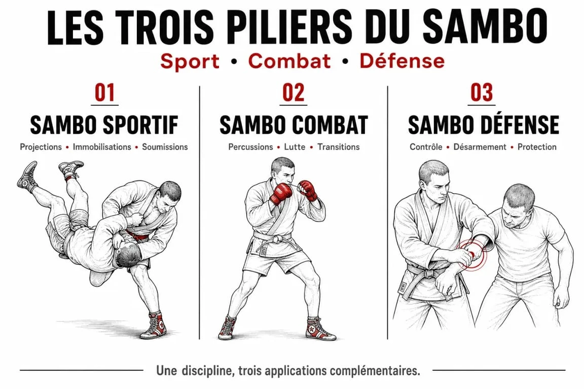 Les trois variantes du sambo martial art : sportif, combat et défense