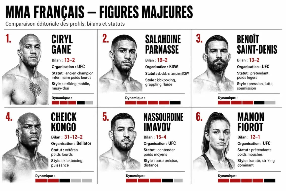 Champion MMA français : comparatif des principaux combattants français avec bilan, organisation et style