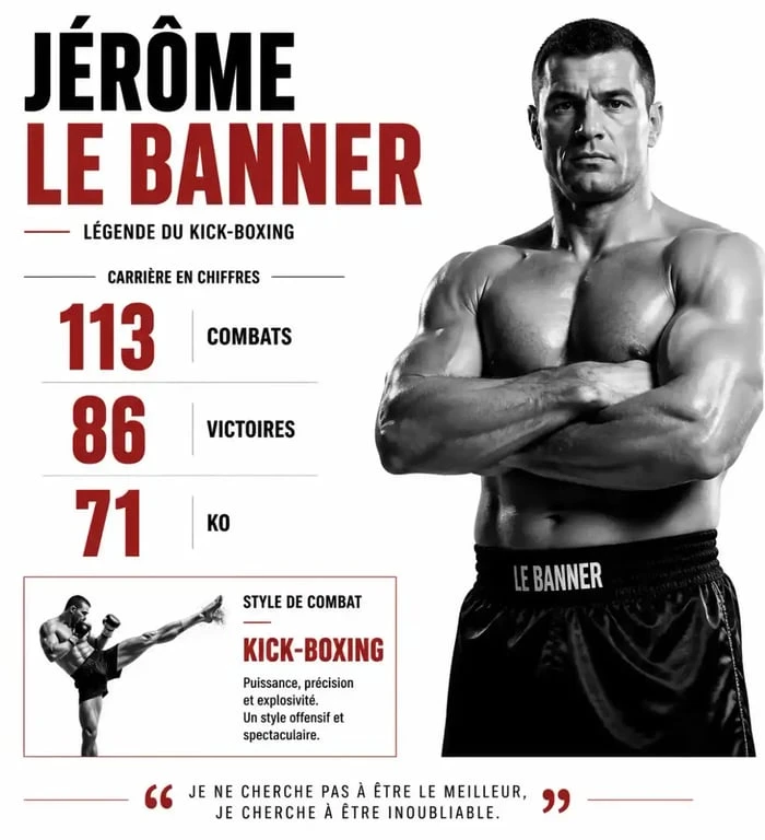 Infographie des statistiques de carrière du combattant Jérôme Le Banner