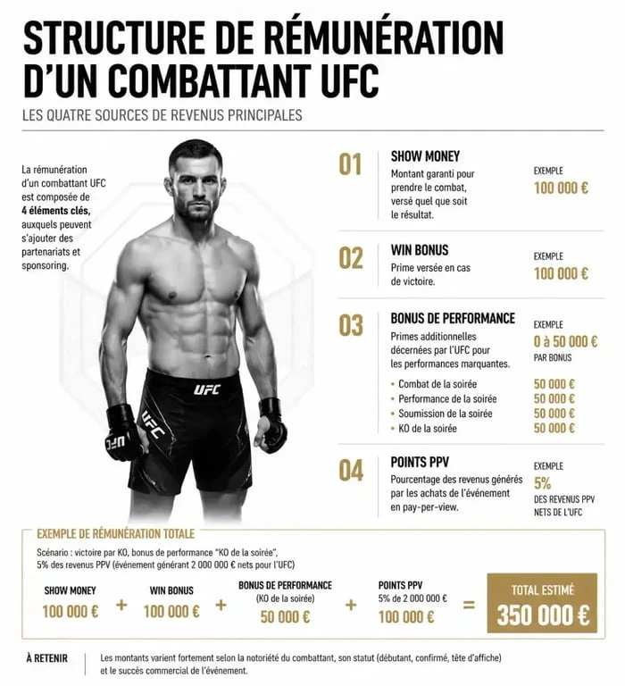 Schéma explicatif de la structure du salaire UFC pour les combattants