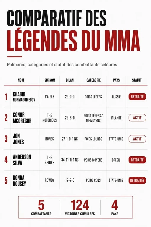 joueur de mma : comparatif des combattants célèbres et de leurs bilans