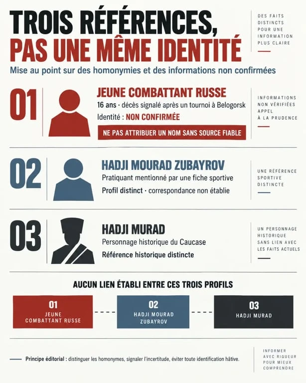 Visuel de désambiguïsation sur hadji mourat mma mort et les trois personnes aux noms proches